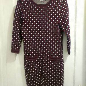 Boden Burgundy and White Polka Dot Knit Dress